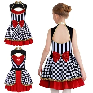 Kids Queen Dance Dress Sequins Red Heart Cutout Back Ballet Leotard Tutu Skirts - Picture 1 of 18