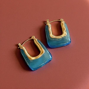 Anthropologie Creolen Lucite Ohrringe Ear Cuff Chunky Gold U-Form Boho unregelmäßig - Bild 1 von 5