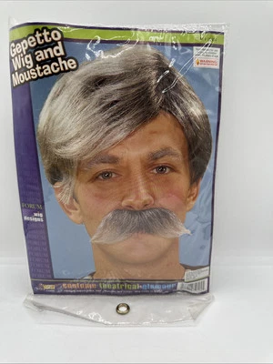 Geoetto Wig & Moustache  Costume GRAY Old Man Costume Accessory  Pipe NEW - Image 1 of 4