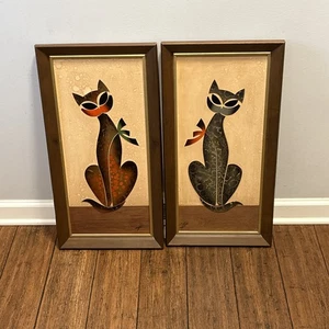 Vintage Turner MCM Pair Siamese Cats 1960's Mid Century Masketeers Wall Art RARE - Picture 1 of 17