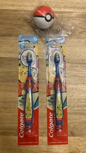 2x Colgate Kids Extra Soft, Suction Cup Toothbrush Pokémon + Cover - Picture 1 of 2