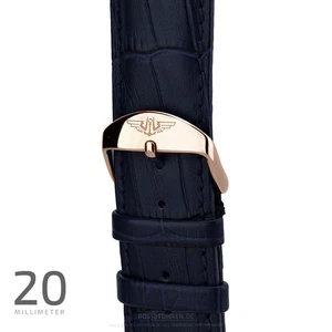 Bracelet Montre or Rose 20mm Poli Fermoir, Bleu Sombre Cuir Croco or Rouge - Picture 1 of 3