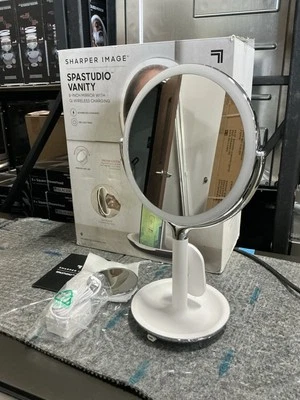 Sharper Image  Vanity LED 8 In Mirror with QI Wireless Charging  10x New In Box - Image 1 of 4