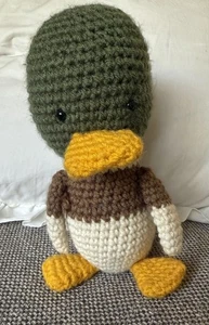 Crochet Mallard Duck Handmade Stuffed Green Yellow Approx 11” Baby Boy Theme - Picture 1 of 6