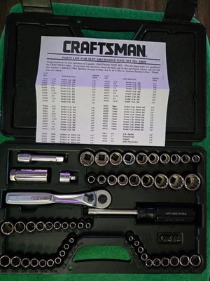 Craftsman 58 pc. socket set 1/4" & 3/8" drives, hand bit driver & case USA - Image 1 of 4