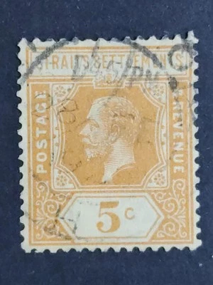 Straits Settlements 1921 1922-32 KGV Wmk MSCA 5c Orange - 1v Used #6 - Image 1 of 2