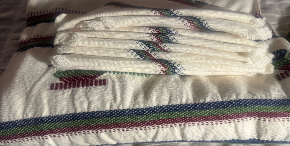 Handwoven Coastal 72x54 Tablecloth And 8 Piece Napkin Set Horizontal Stripes - Image 1 of 4
