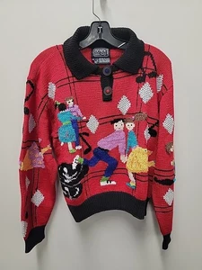 Vintage Berek Sweater Hand Knit 100% Cotton Collared Sweater Womens M dance - Picture 1 of 7