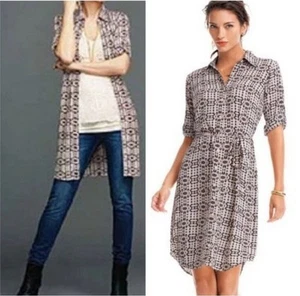 CABI #784 Colony Club Shirt Dress In Mauve & Black Size M Medium Roll Tab Sleeve - Picture 1 of 12