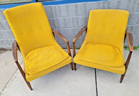 Pair of Otto Gerdau Mid Century Italian Walnut Lounge Him & Hers Chairs Vintage Cover