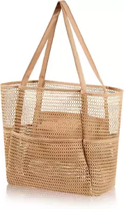 Mesh Beach Tote Bag, Extra Large Shoulder Bag for Women, Pool Bag for Shopping, - Picture 1 of 12
