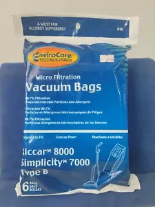 Riccar 8000 Simplicity 7000 Type B Vacuum Bags by EnviroCare 6PK Sealed NIP - Picture 1 of 8