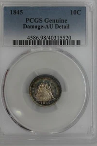 1845 .10  PCGS GENIUNE DAMAGED AU DETAIL   Liberty Seated Dime, 10C, , LS Dime,  - Picture 1 of 2