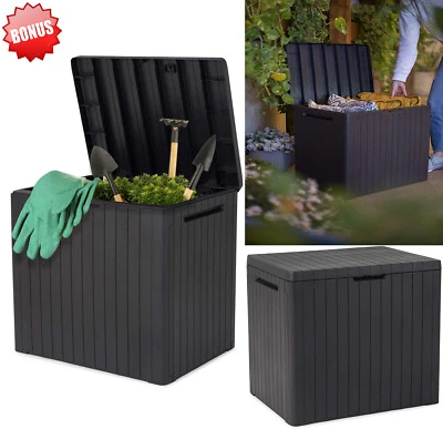 Garden Outdoor Storage Box Medium Grey 113L Decorative Wood Shed Small Areas UK - Image 1 of 4