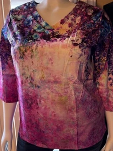 Women's Casual V-Neck 3/4" Sleeve Floral Pull Over Blouse Top-Pink's & Purple's - Picture 1 of 2