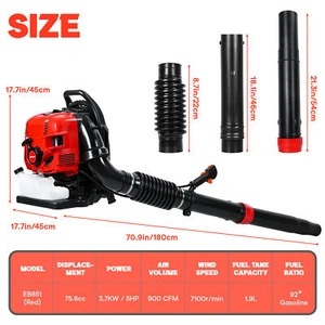 75.6CC 4-Stroke Backpack Gas Leaf Blower,Snow Blower,Up to 750 CFM and 210 MPH - Picture 1 of 14