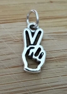 8x18mm Sign Language Hand Peace Sign Outline Sterling Silver Charm - Picture 1 of 4