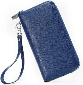 Womens Wallet RFID Blocking Genuine Leather Zip around Wallet Clutch Wristlet Tr - Picture 1 of 12