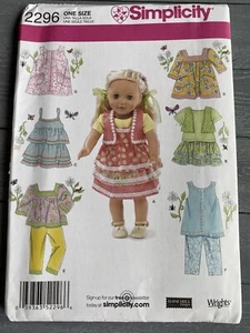 Simplicity 2296 18” Doll Clothes Sewing Pattern Jumper Tops Pants Dress Wardrobe - Picture 1 of 2