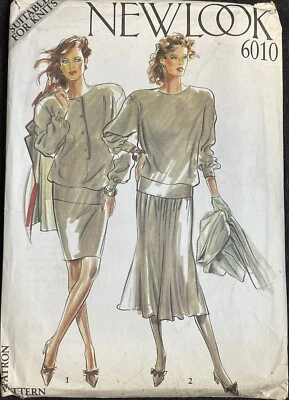 1980's Simplicity NEW LOOK 6010 TOP Drop Waist Knit Dress Sz 8-18 Uncut Pattern - Image 1 of 2