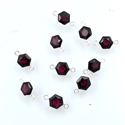 Conectores de corte hexagonal hechos a mano granate conector de joyería de plata 925 8 mm 10 piezas Foto 1 de 3