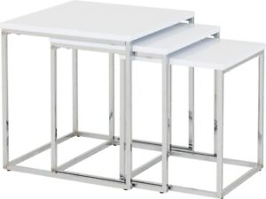 Charisma Nest of 3 Tables in White Gloss Finish Tops and Chrome Frames