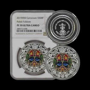 CAMEROON. 2019, 500 Francs, Silver - NGC PF70 - Top Pop 🥇 Polish Folklore 🐓 - Picture 1 of 5