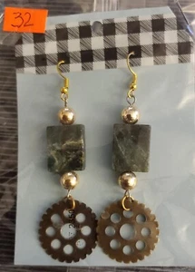 Earrings Pierced Dangle Stone Handmade Approx 3-4" - Picture 1 of 1