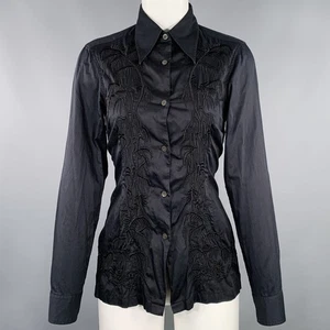 DRIES VAN NOTEN Size XS Black Cotton Embroidered Long Sleeve Shirt - Picture 1 of 4