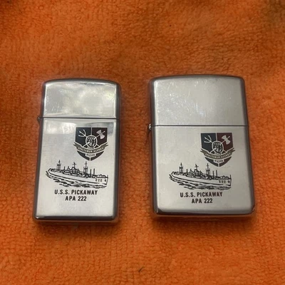 1966-1967 Par ZIPPO USS Pickaway APA-222 Isqueiros da Marinha Era Vietnã - Imagem 1 de 4
