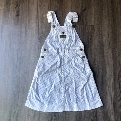 VTG 80s OSHKOSH B’GOSH Vestbak Overall Dress Girls 6 White Pink Rose Floral - Image 1 of 4