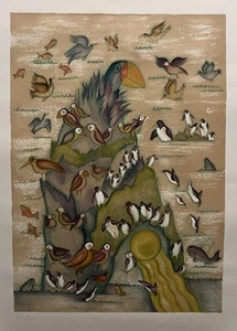 Vtg Lithograph Francoise Deberdt Island Paradise Signed Wall Art 30in - Picture 1 of 21