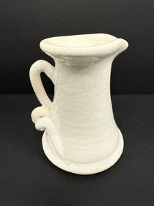 Ivory Mini Pitcher Vase Redware Heavy Pottery Vine Handle 4.75” - Picture 1 of 8