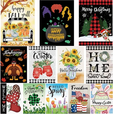Seasonal Garden Flags Set of 12 Double Sided 12 x 18 Inch, Small Yard Flags for  - Image 1 of 4