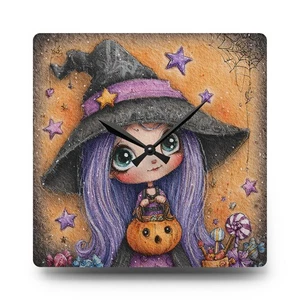 Halloween Witch Wall Clock Acrylic Round or Square Décor High-End Durable - Picture 1 of 9