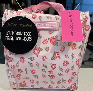 NWT Betsey Johnson Pink Rose Print Zip Top Insulated Lunch Tote Lunch Bag $58 - Picture 1 of 11