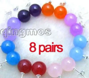 Moda 8 pares de pendientes redondos multicolor de jade natural de 10 mm para mujer - Imagen 1 de 12