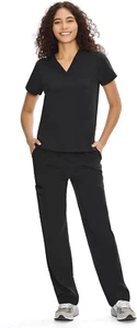 Scrubs for Women Set Medical Uniform - V-Neck Top & Straight Leg Pants with 9 Po - Picture 1 of 12