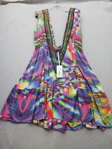 Parides Mini Dress S Multi Color Abstract Beaded V-neck Sleeveless Boho - Picture 1 of 12