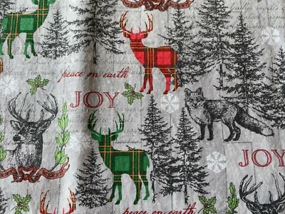 TELA JOANN~Gris~CIERVO A CUADROS~Navidad~ALEGRÍA PAZ TIERRA~Árbol Zorro Oso~FELIZ~Rojo Verde~ Foto 1 de 4