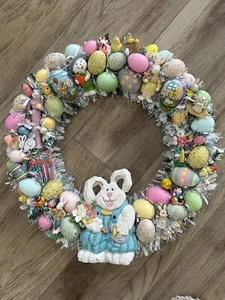 New Handmade Easter Wreath Kitschy Easter Wall/Door Decorations 16 Inch - Picture 1 of 6