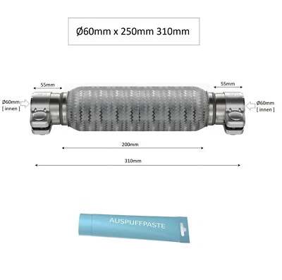 HJS 83 00 8340 Ø60mm flexible pipe exhaust 310mm for Audi A8 4E2, 4E8 without welding - Image 1 of 3