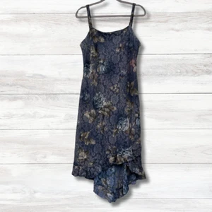 Byer Y2K Slip Dress 12 Blue Floral Lace Velvet Asymmetrical 90s Fairygrunge Boho - Picture 1 of 13