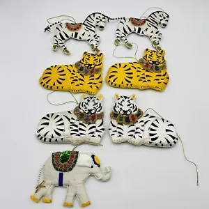 7 Handmade Stuffed Zebra Tigar Embroidered Beaded Christmas Ornaments Safari - Picture 1 of 11