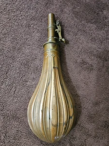 ANTIQUE G & J W HAWKSLEY COPPER POWDER FLASK WITH RARE MEASUREMENT CIVIL WAR ERA - Picture 1 of 12