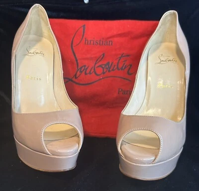 Christian Louboutin EU 40 1/2 Very Prive BeigePink Patent Leather Open Toe Heel - Image 1 of 4