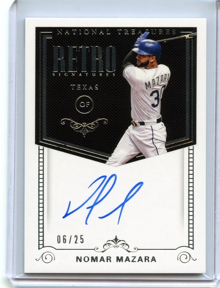 Autógrafo retro Nomar Mazara 2018 National Treasures/25 💎 Rangers Foto 1 de 1