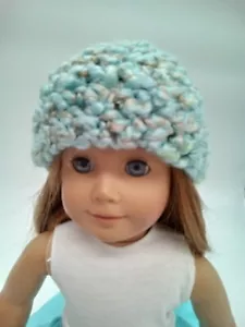 Aqua Chunky cappello berretto all'uncinetto 18" vestiti per bambola adatto a ragazza americana fatto a mano - Foto 1 di 3