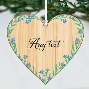 Personalised Wooden Heart Hanging Sign Plaque Floral Ornament Custom Any Message - Picture 1 of 3