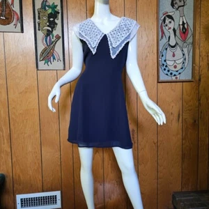 Vtg 90s Punk Dolly Kinderwhore Butterfly Collar Babydoll Skater Mini Dress M/L - Picture 1 of 9